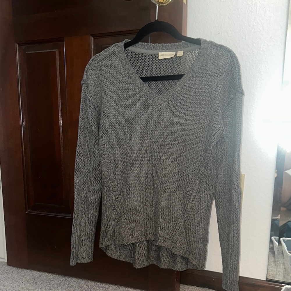 Madewell Grey V-Neck Knit Sweater